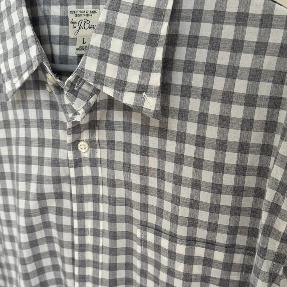 J. Crew Men's Gray and White Check Cotton Button-Down Shirt